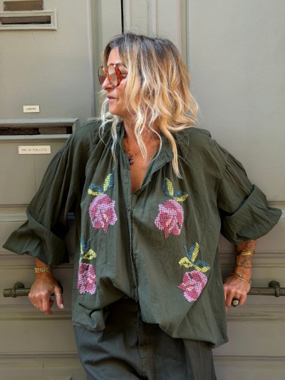 Chemise JOHANA brodée kaki