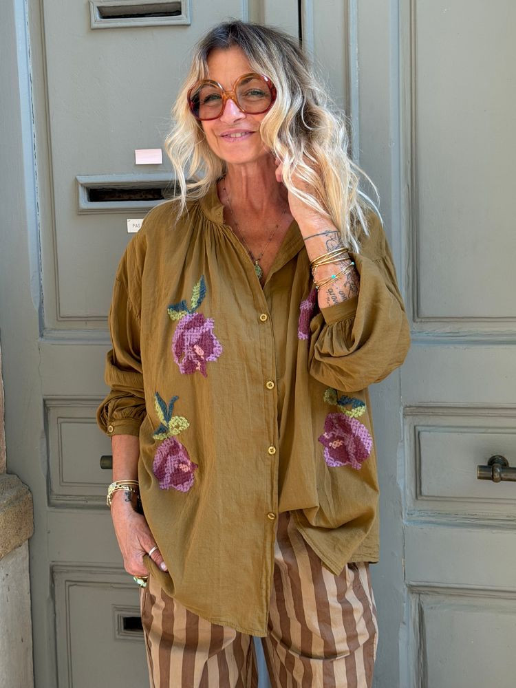 Chemise JOHANA brodée tabac