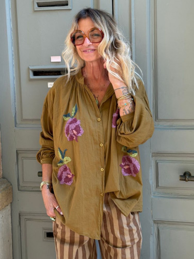 Chemise JOHANA brodée tabac