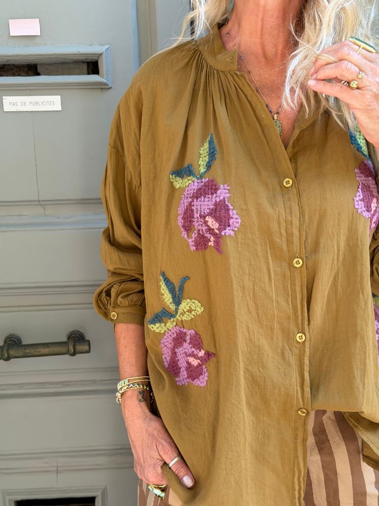 Chemise JOHANA brodée tabac