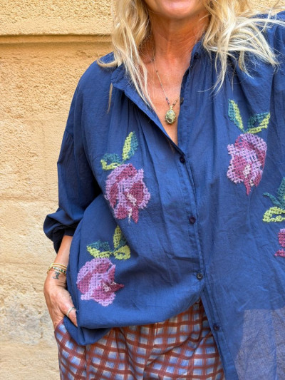 Chemise JOHANA brodée marine