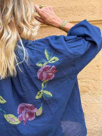 Chemise JOHANA brodée marine