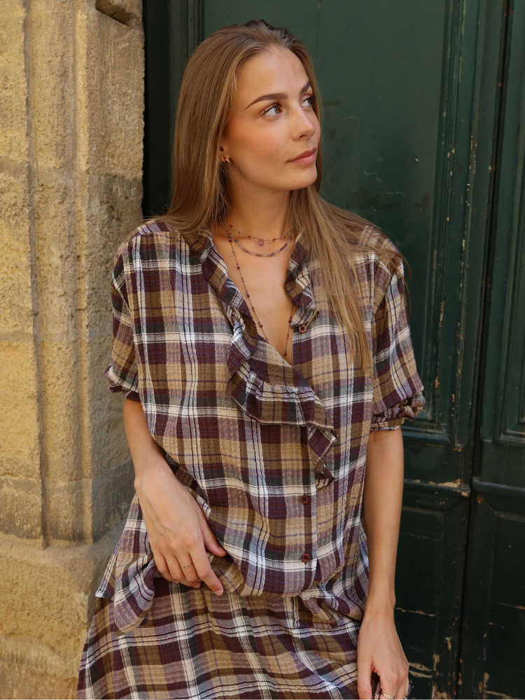 Chemise ELINA violet à carreaux