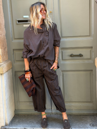 Pantalon SISSI choco rayé
