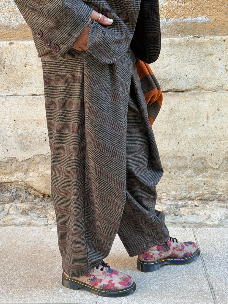 Pantalon LONY choco à carreaux
