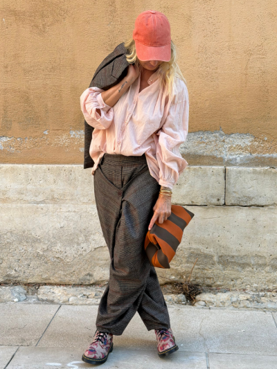 Pantalon LONY choco à carreaux