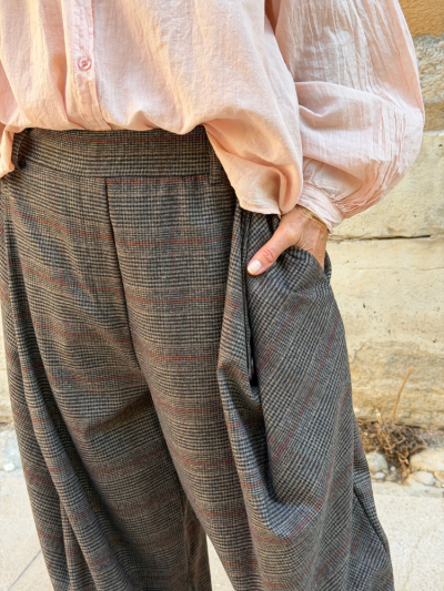 Pantalon LONY choco à carreaux