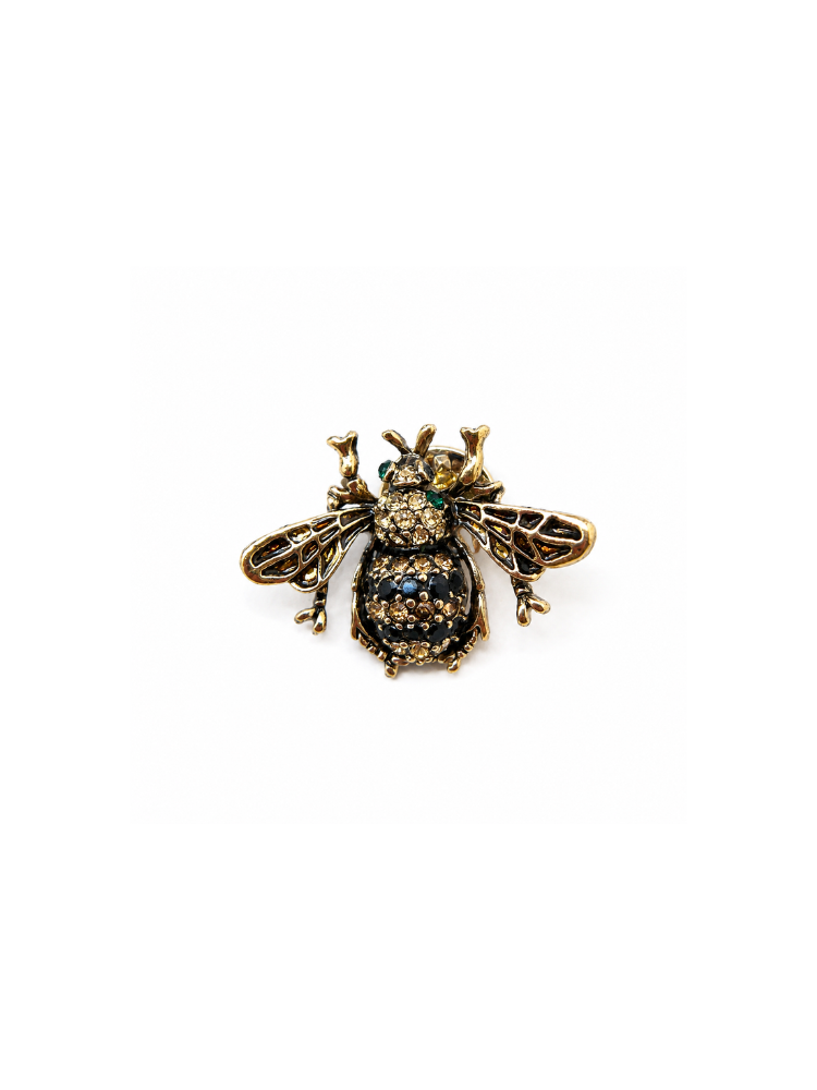 Broche ABELIA à strass noir & doré