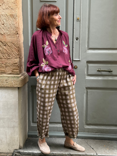 Chemise JOHANA brodée bordeaux