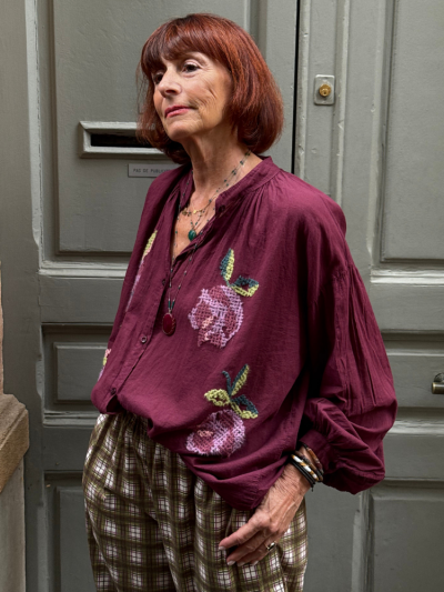 Chemise JOHANA brodée bordeaux