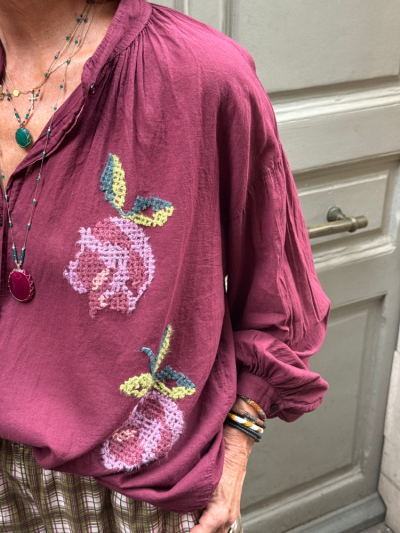 Chemise JOHANA brodée bordeaux