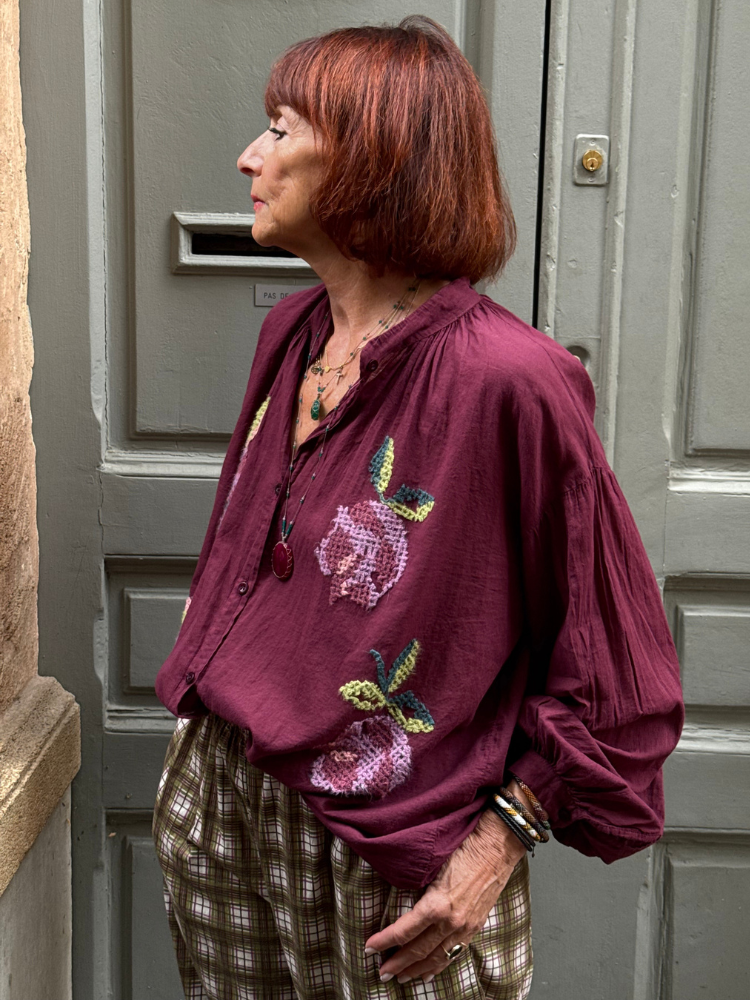 Chemise JOHANA brodée bordeaux