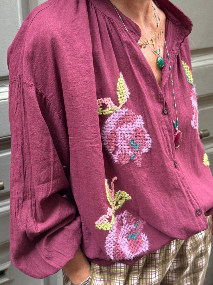Chemise JOHANA brodée bordeaux