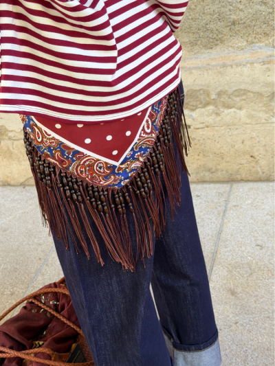 Foulard AGATHA à franges bordeaux