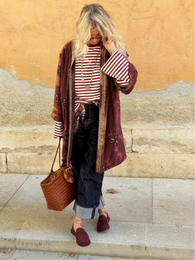 Foulard AGATHA à franges bordeaux