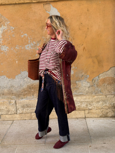 Foulard AGATHA à franges bordeaux