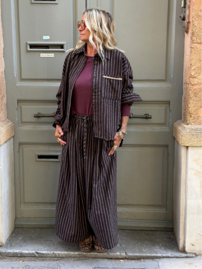 Pantalon THEO marron rayé 2