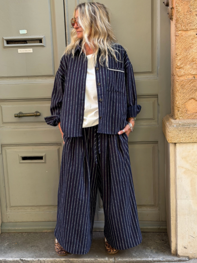 Pantalon THEO marine rayé