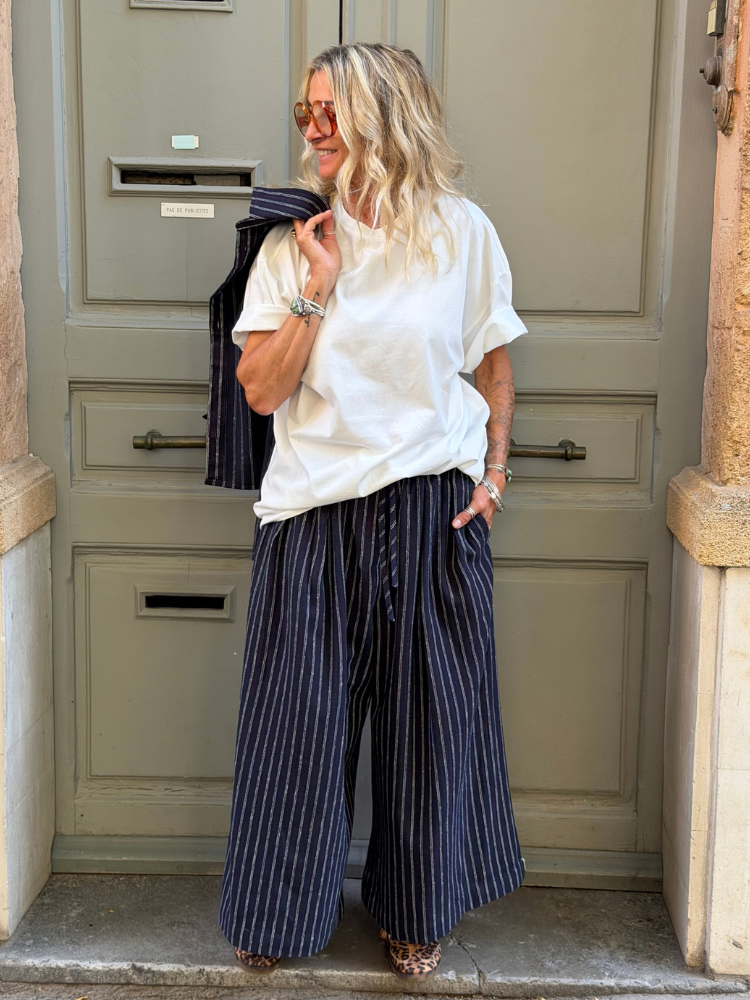 Pantalon THEO marine rayé