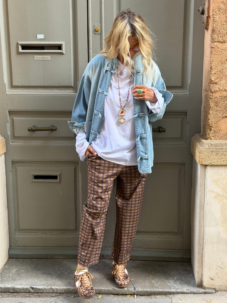 Pantalon JESSY choco à carreaux