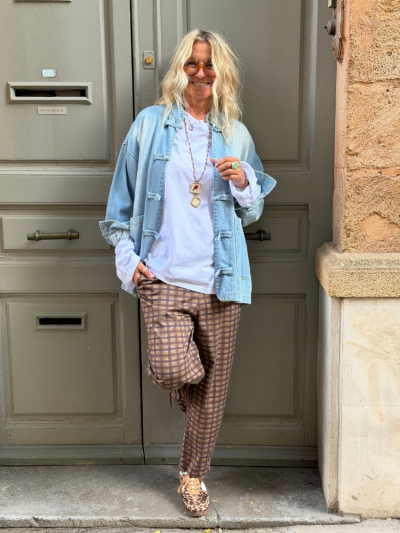 Pantalon JESSY choco à carreaux