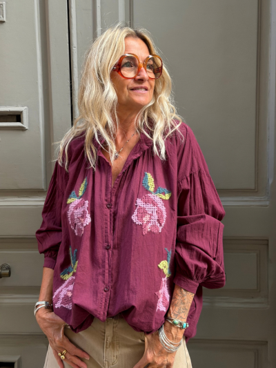 Chemise JOHANA brodée bordeaux