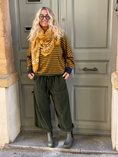 Pull LUCIA marinière kaki & jaune