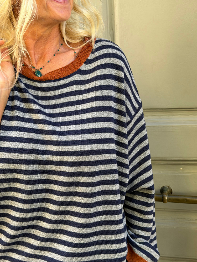 Pull LUCIA marinière marine & gris