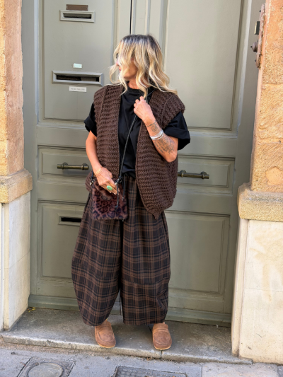 Pantalon CARMEN choco à carreaux