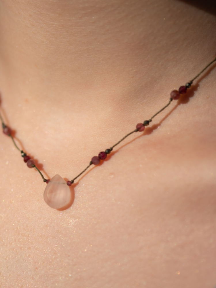 Collier DROP quartz rose